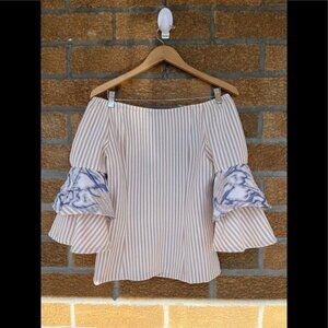 ALBERTO MAKALI SEERSUCKER OFF THE SHOULDER BLOUSE MEDIUM